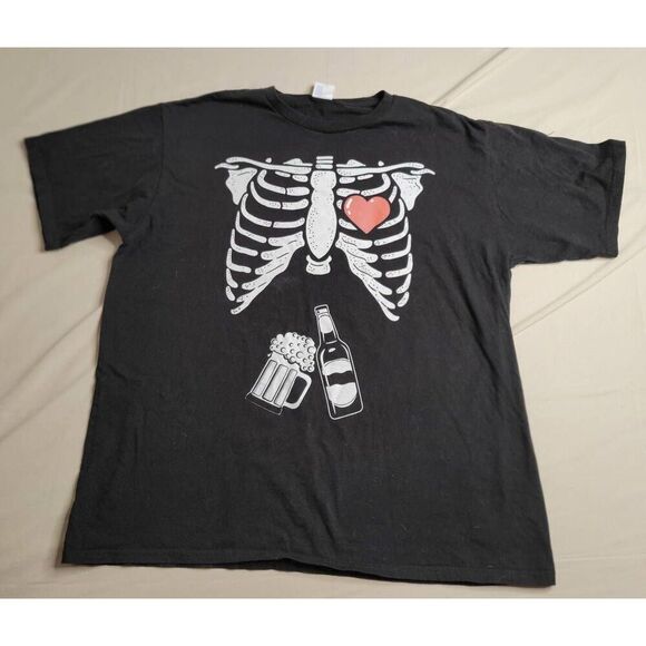 Adult tshirt love my beer skeleton black unisex mens medium - Picture 2 of 3